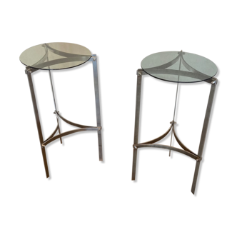 Work from the 70s, pair of chrome metal and glass sofa ends