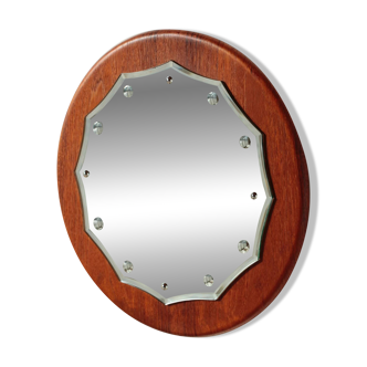 Vintage round teak mirror from the 1960s.