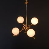 Adjustable Art Deco chandelier in brass with frosted glass, 1930s