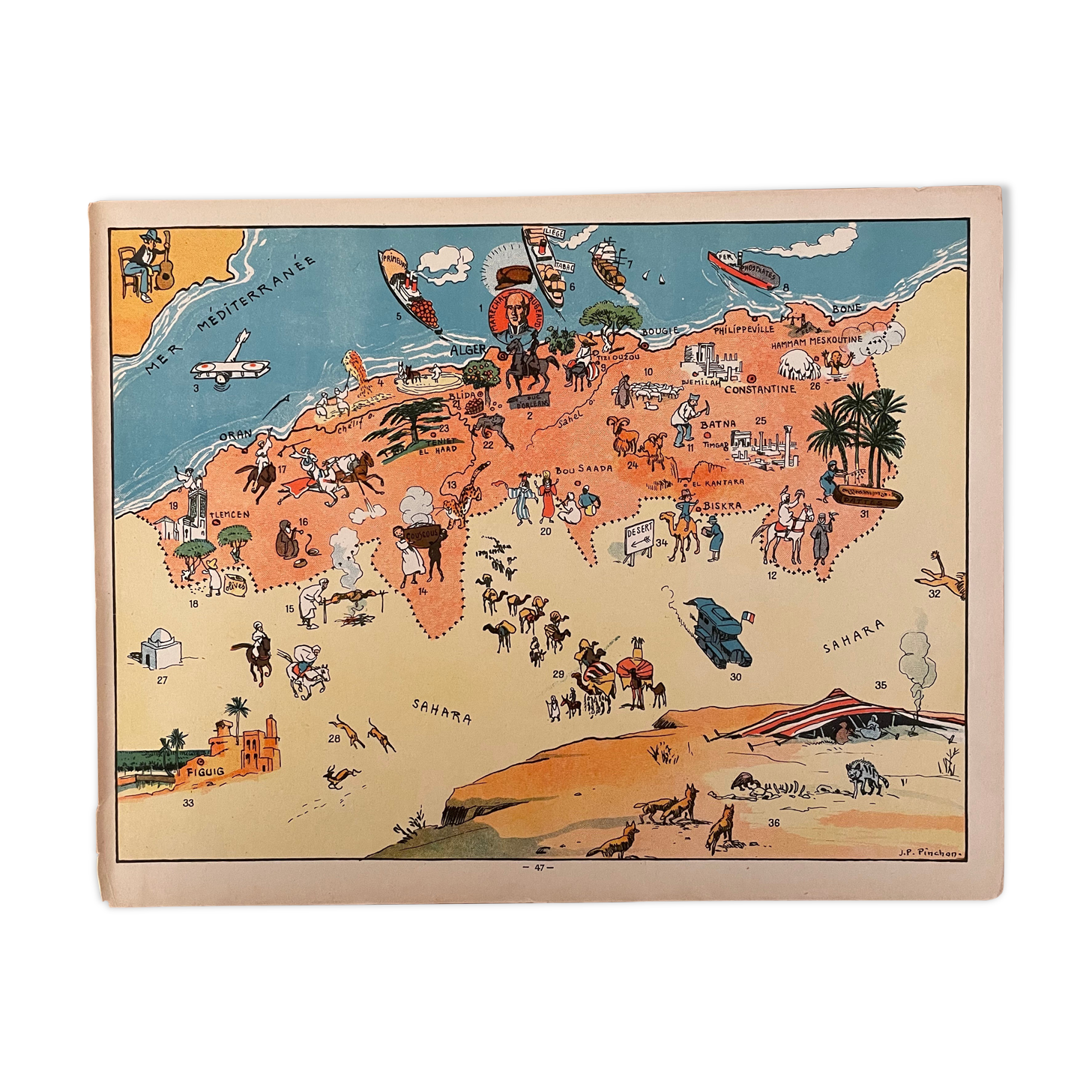 Old poster map of Algeria - JP Plichon