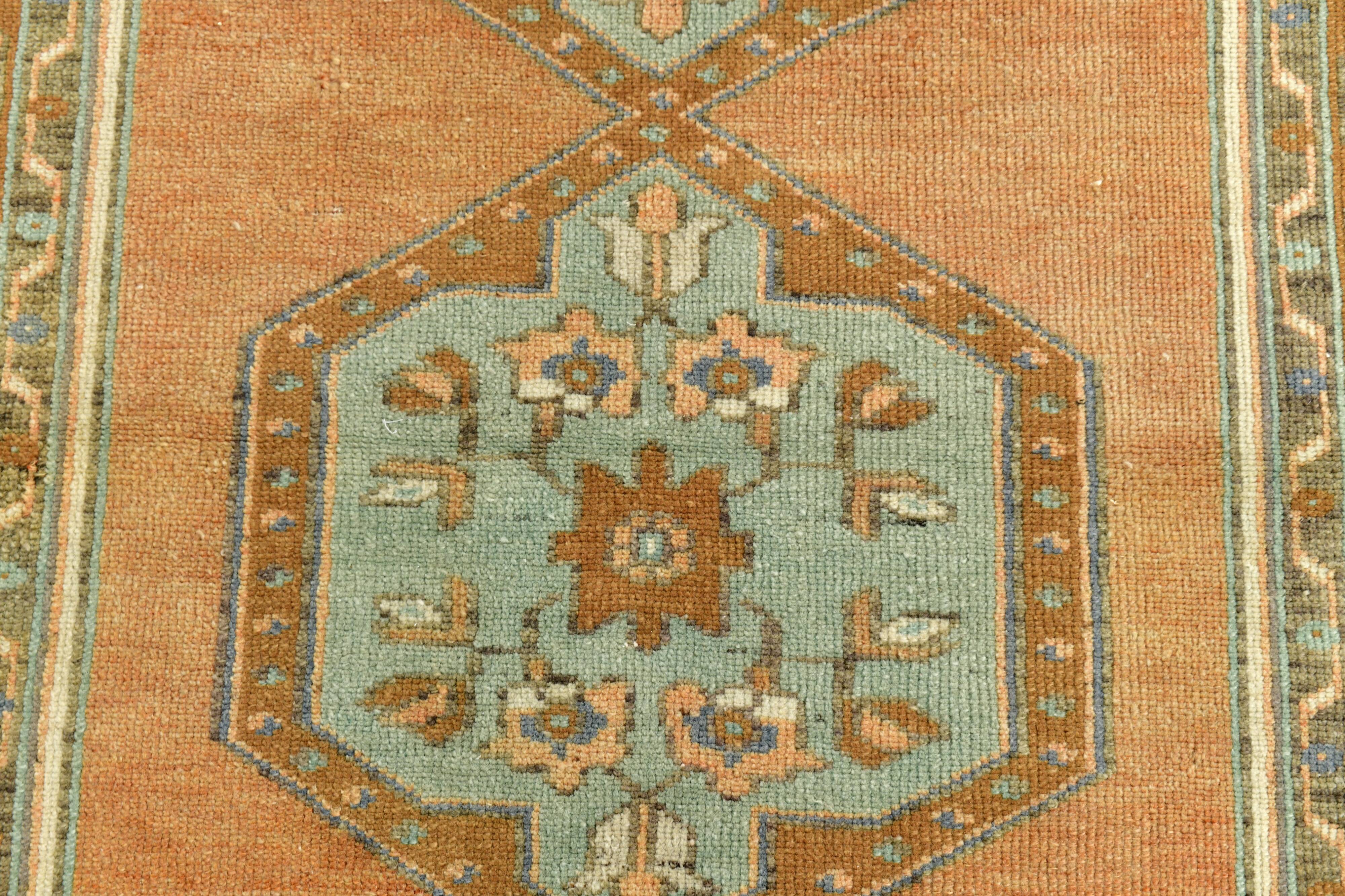 Tapis de couloir vintage vert et orange