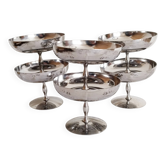 Vintage ice cream or sorbet cups on stand, in 18/10 stainless steel, 70s