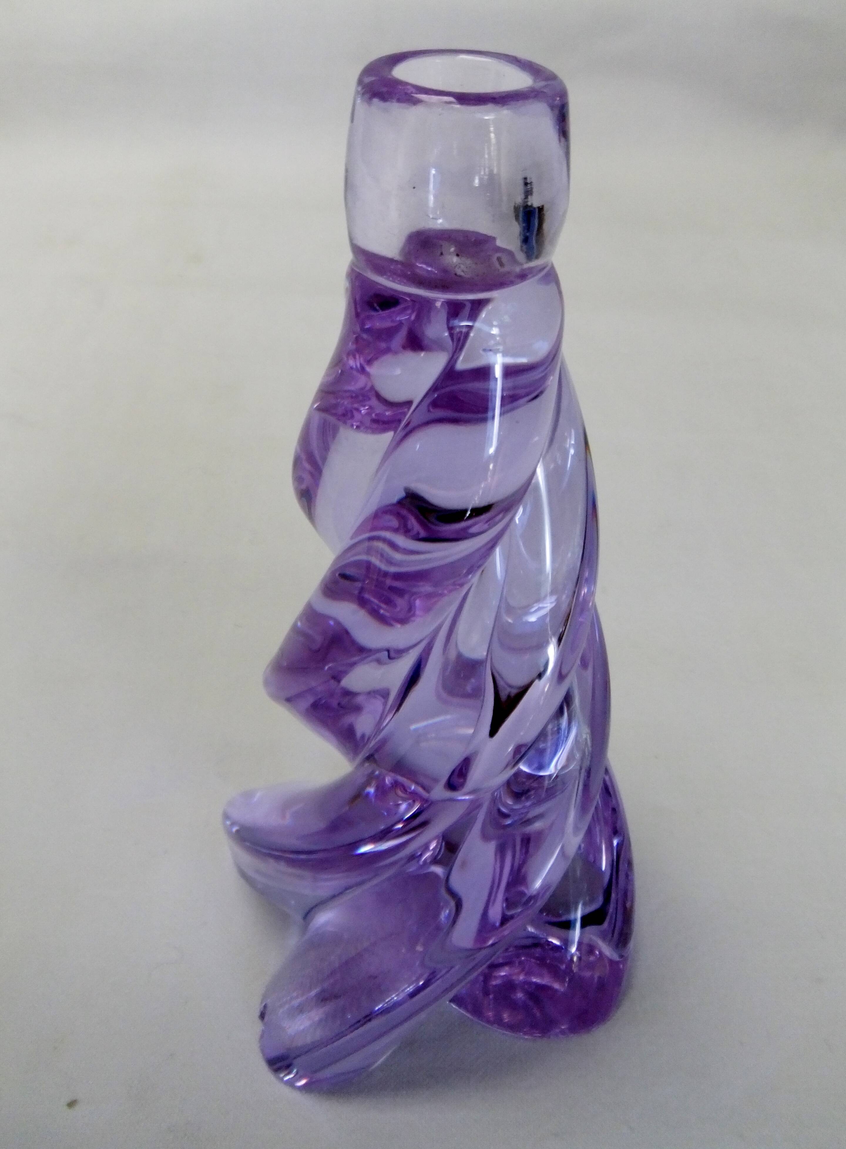 Sèvres crystal lamp signed Torsade purple foot