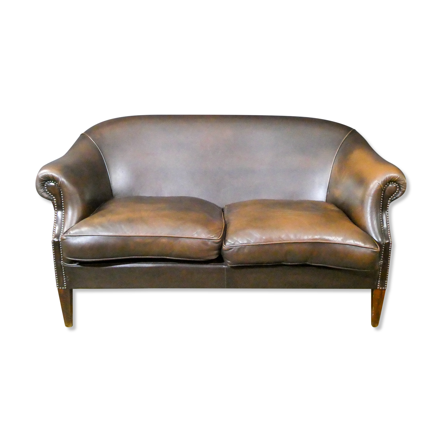 Vintage leather 2-seater sofa in dark brown