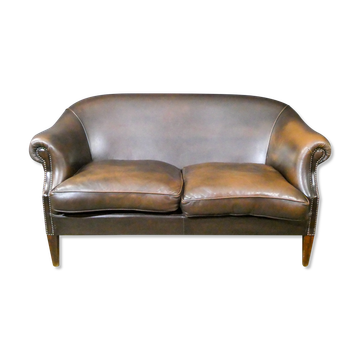 Vintage leather 2-seater sofa in dark brown