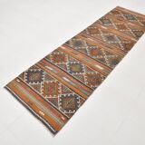 3x9 Red Green Persian Kilim Runner Rug, 81x279Cm