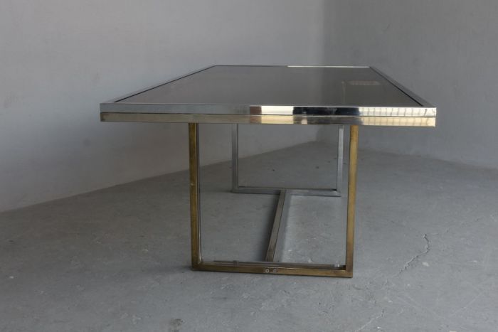 Table vintage 1970 métal chromé et verre