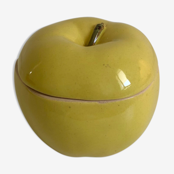 Yellow glazed ceramic box in the shape of an apple, 1970