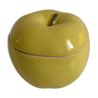 Yellow glazed ceramic box in the shape of an apple, 1970