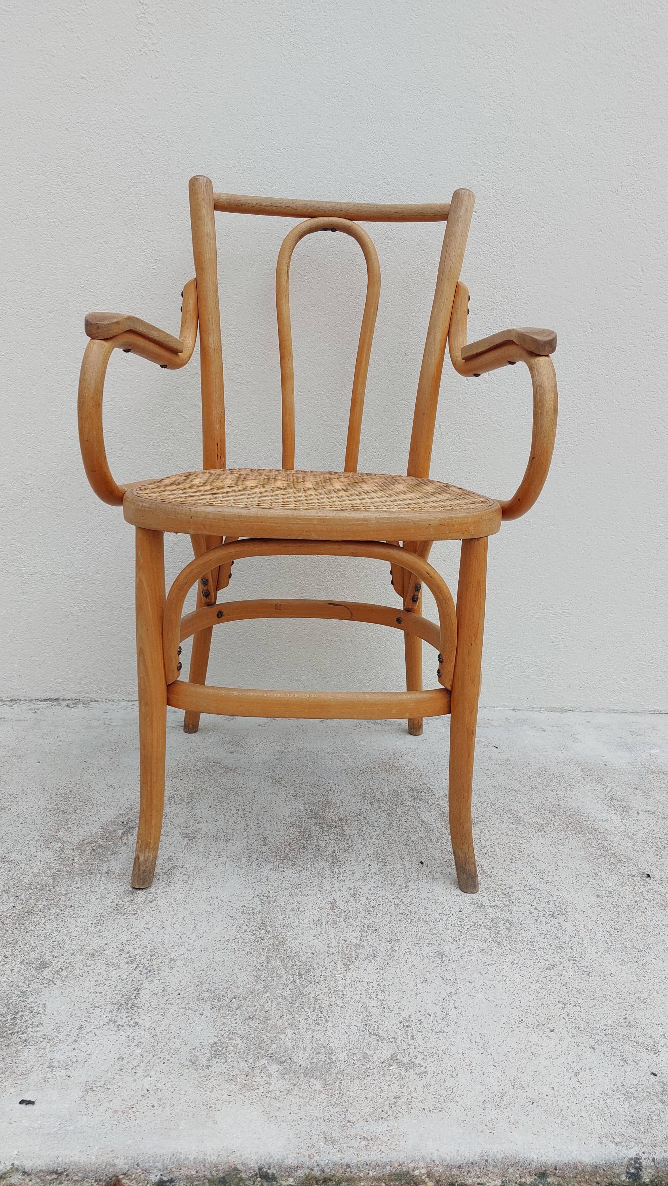 Michael Thonet armchair in curved wood and canework 1930