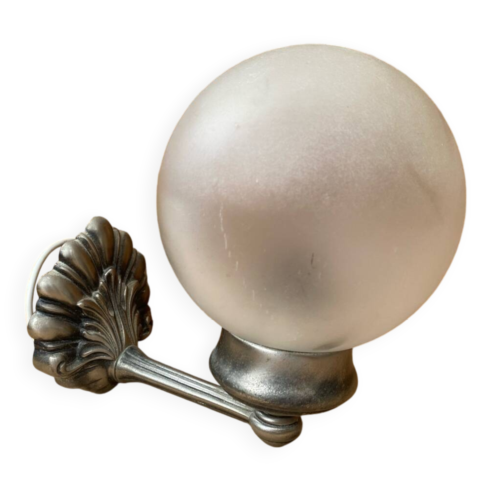 Old Grey Metal Wall Lamp + Vintage Glass Ball