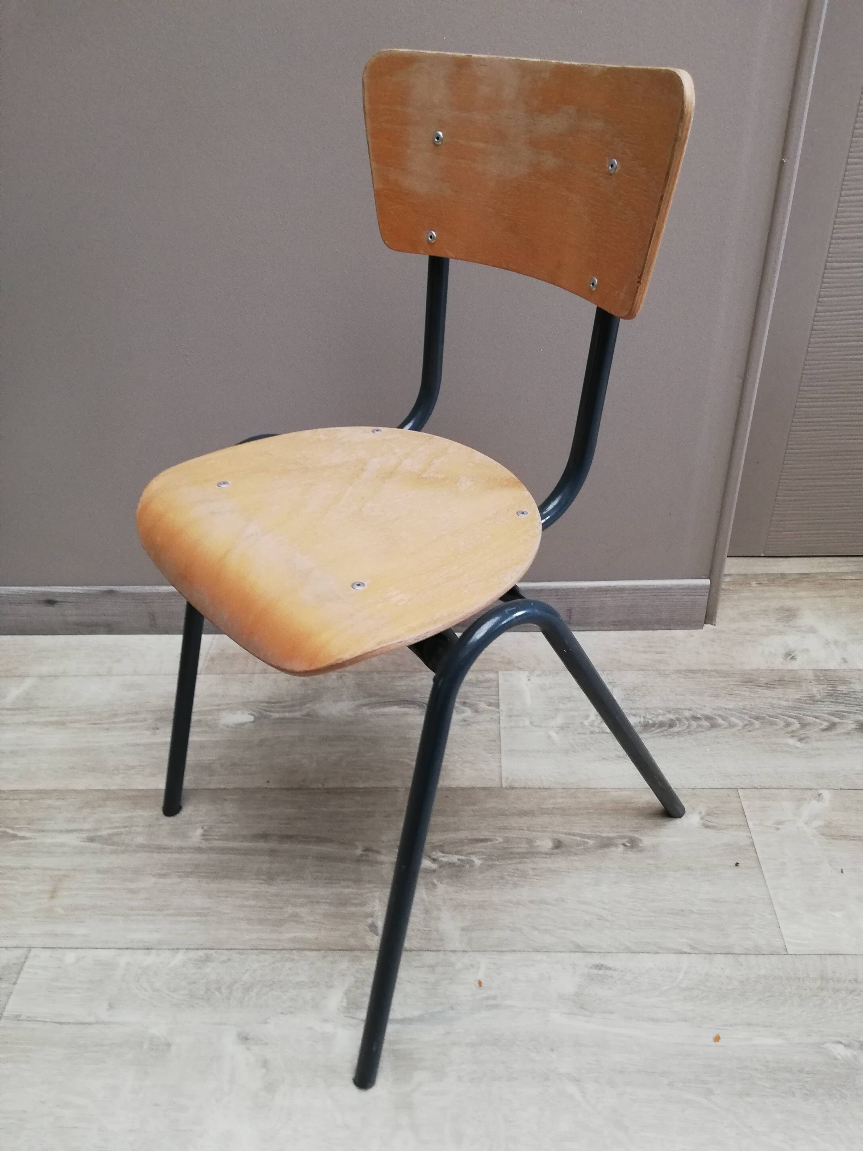 Steel chair wood foot design compass Scandinavian vintage 60 70