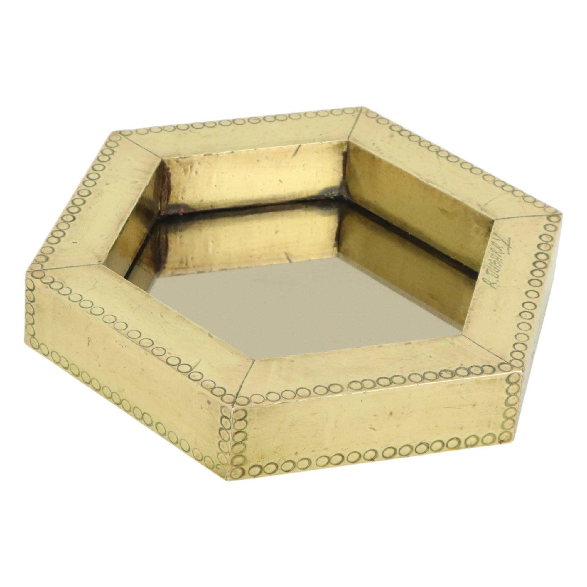 Miroir hexagonal rare en laiton Rodolfo Dubarry années 1970