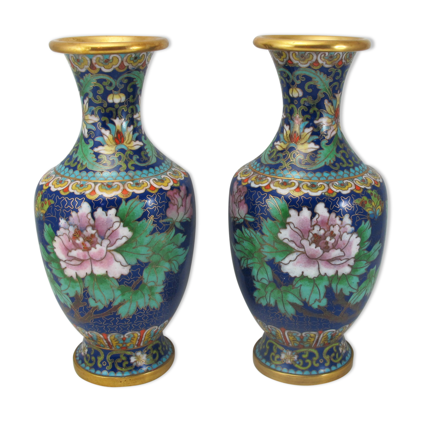 Paire de vases en bronze émail cloisonné chinois chine