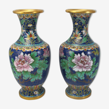 Pair of chinese partitioned enamel bronze vases china