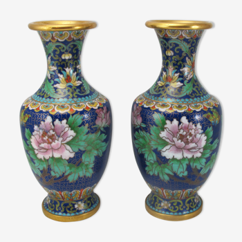 Paire de vases en bronze émail cloisonné chinois chine