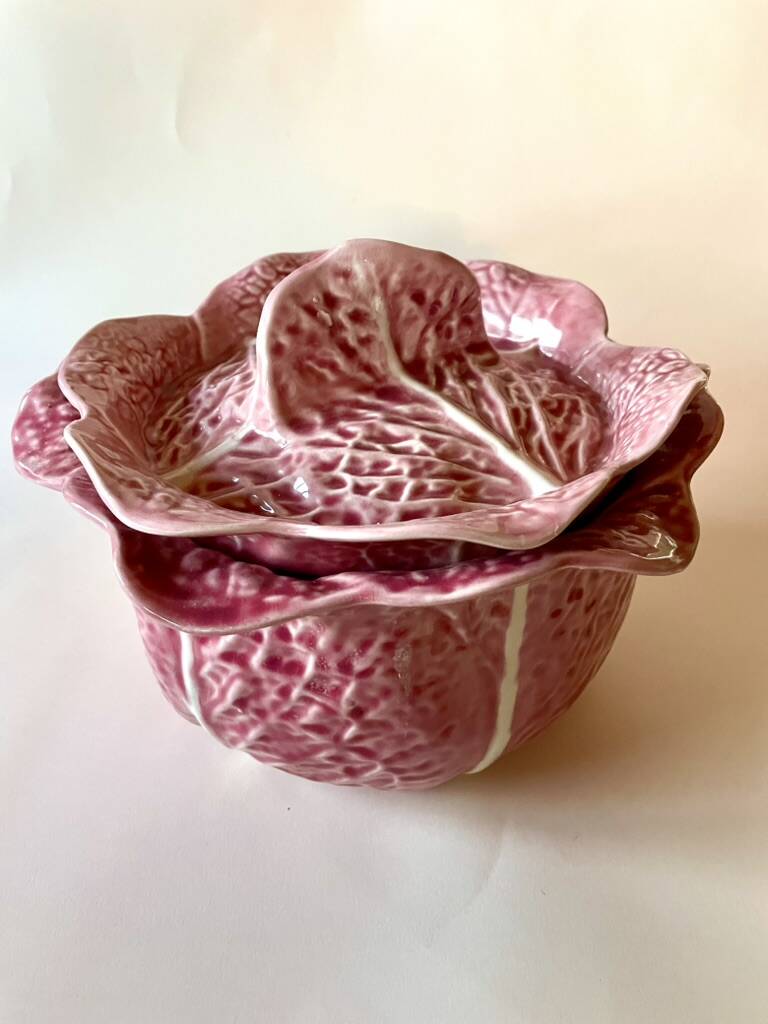 Secla soup tureen vintage pastel rose in Majolica – Cabbage model – 1970s