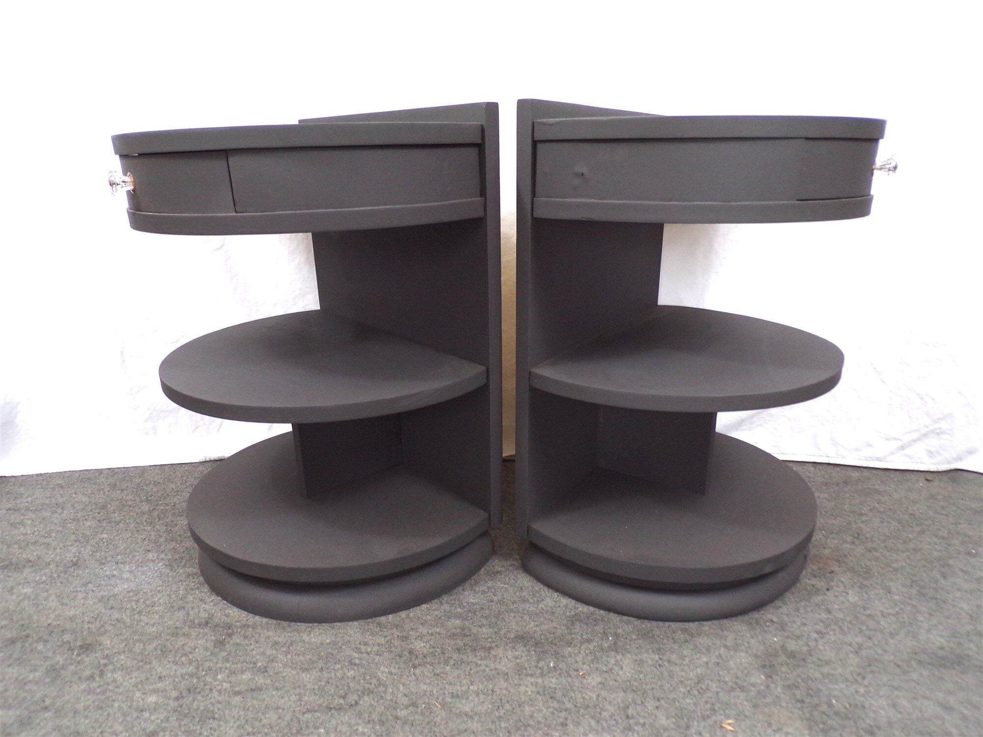 Pair of rounded bedsides revamped art deco