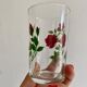 Set of 9 vintage glasses with flower designs - red roses -