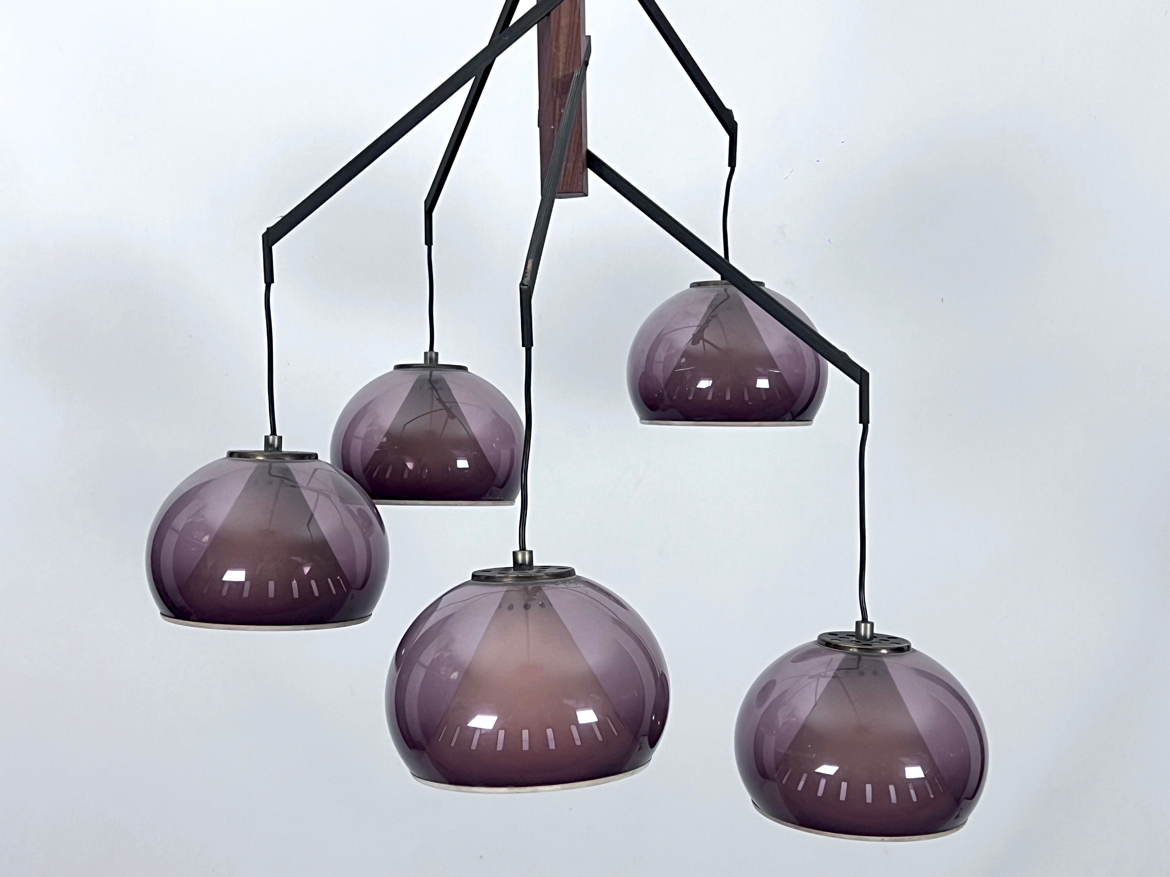 Rare Large Vintage brass and plexiglass chandelier by Lampter Milano, Italy 1950s