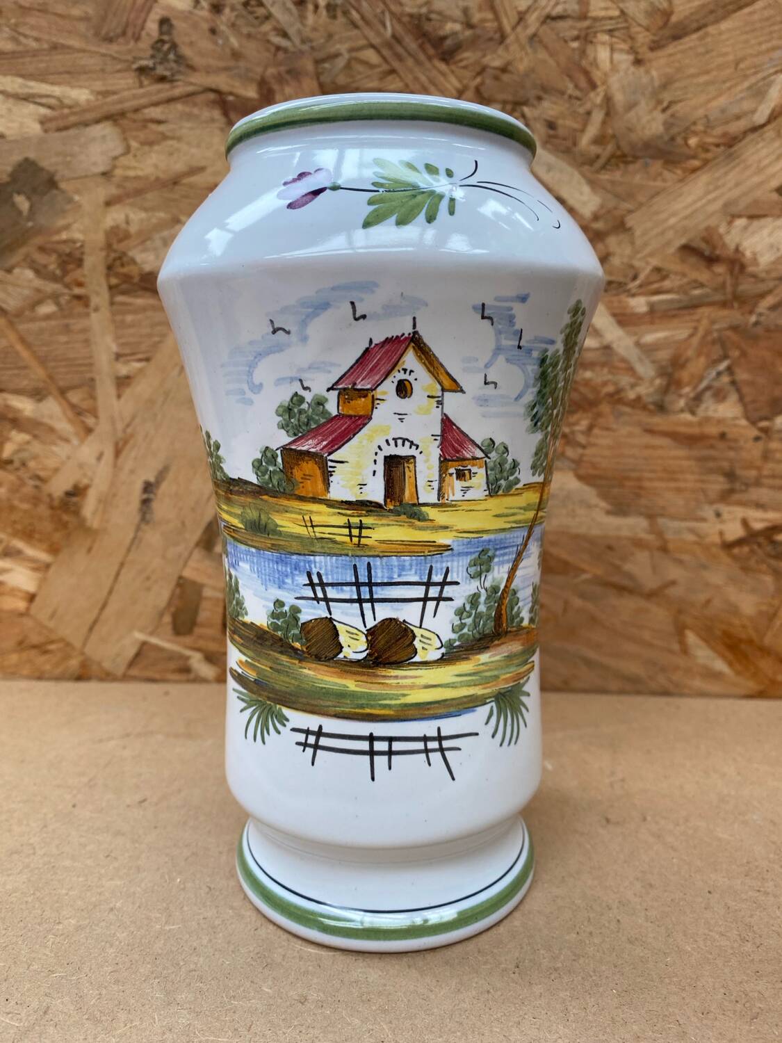 Old vase e. tessier the unicorn white ceramic painted decor vintage