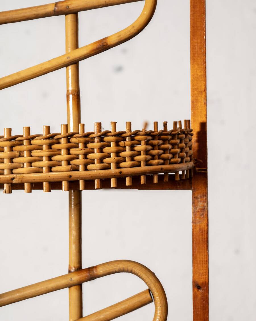 Large wooden and bamboo corner shelf