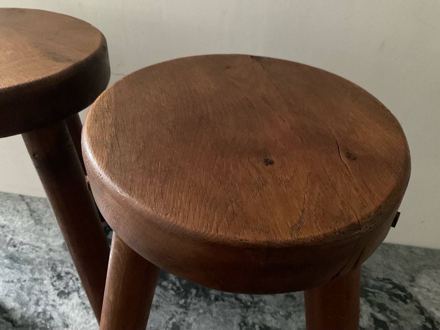 Pair of farmhouse stools in solid oak