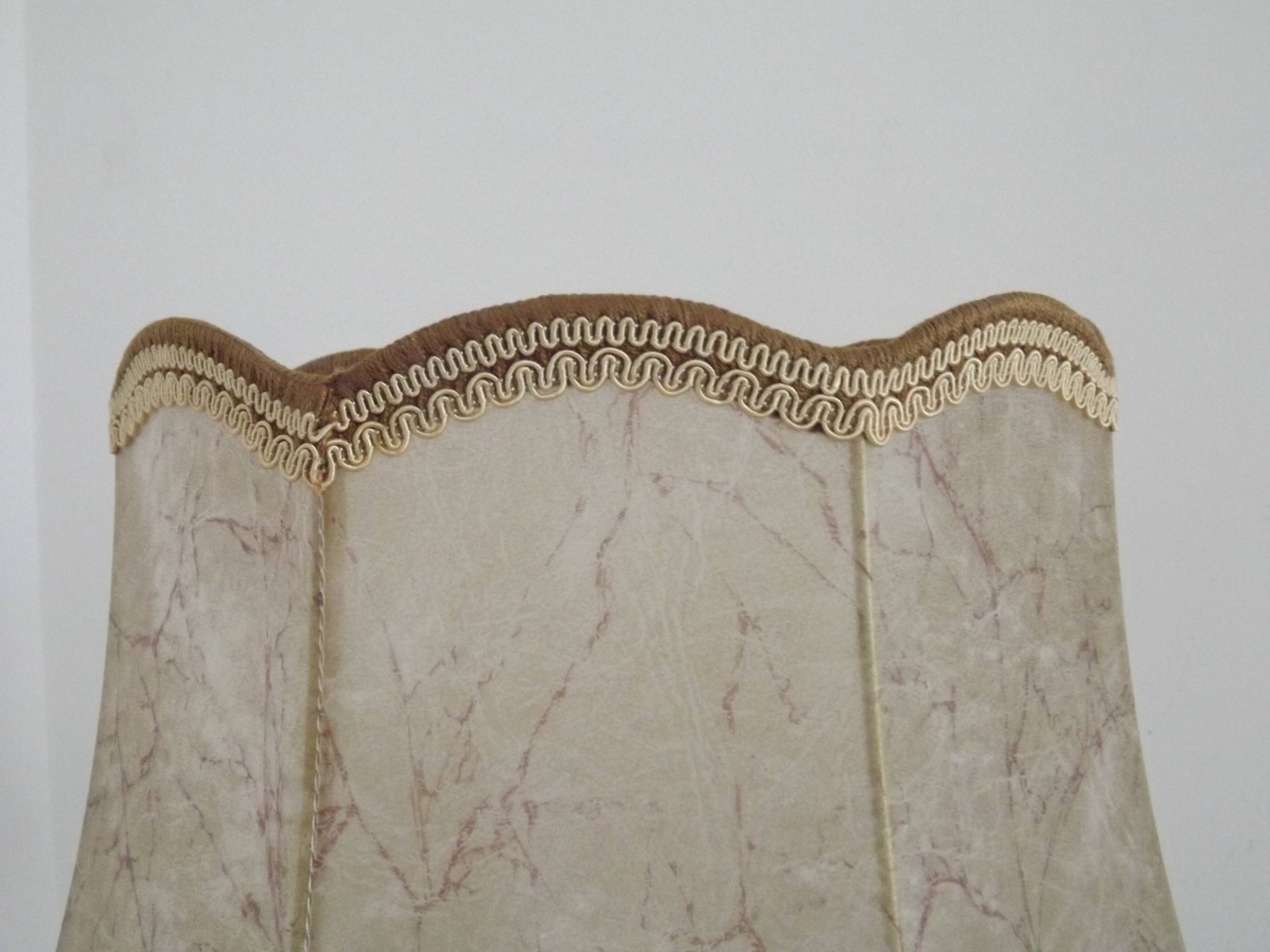 Vintage French Country Style Lamp Turned Wood Base & Hide Skin Shade