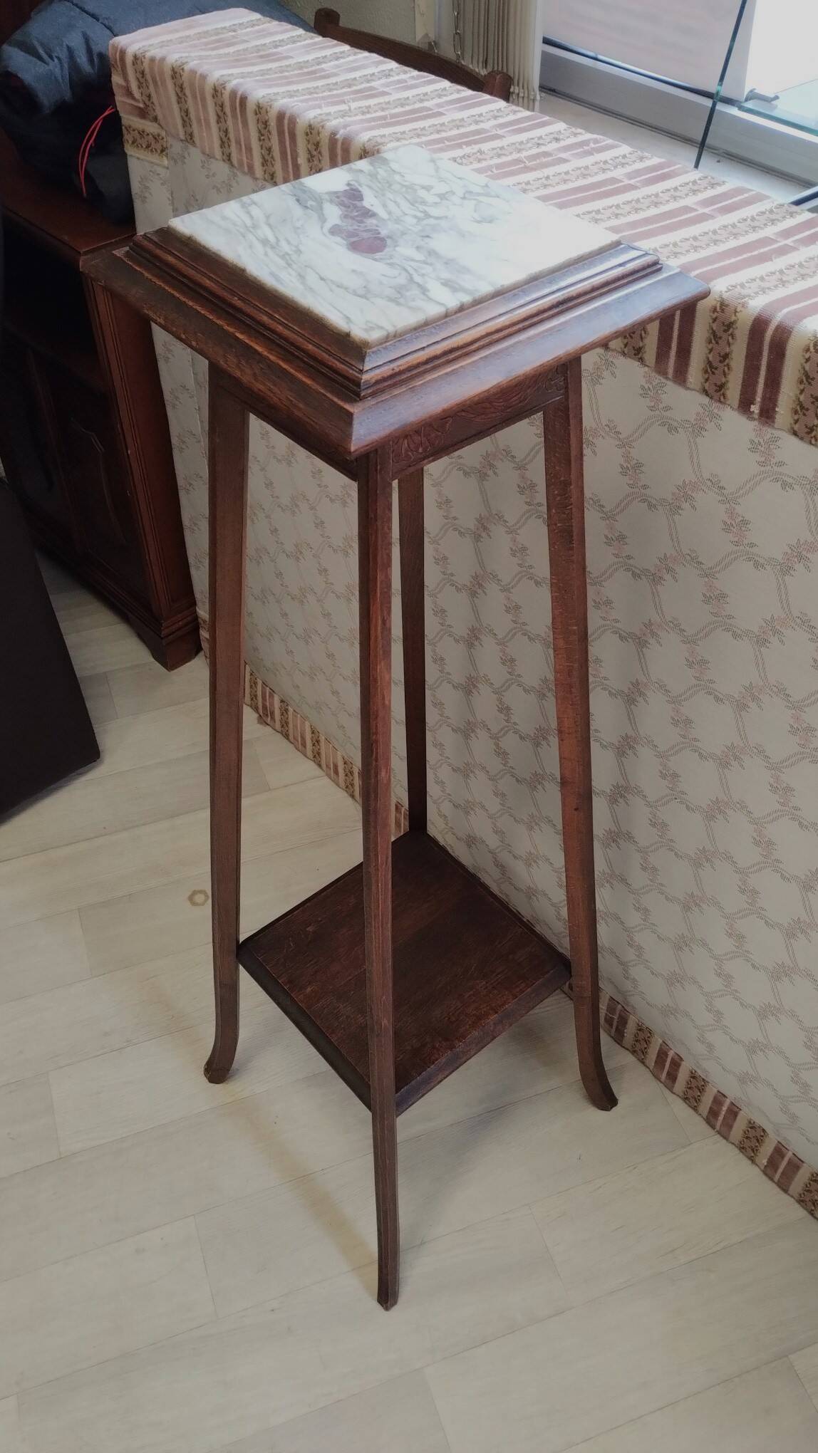 Solid wood side table with marble top