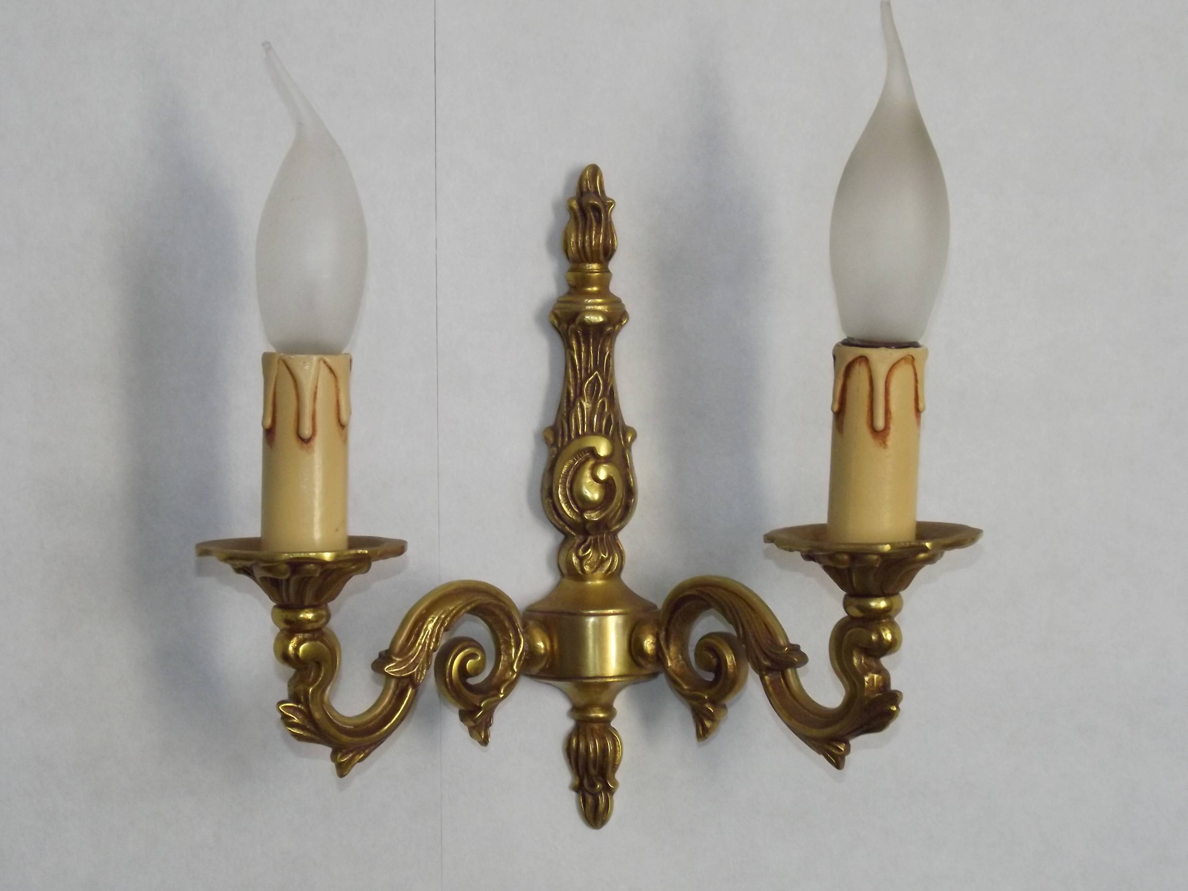 Pair of French Traditional Style Bronze Mid Century Double Wall Lights