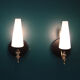 Pair of brass wall sconces tulips in white striated glass and black metal