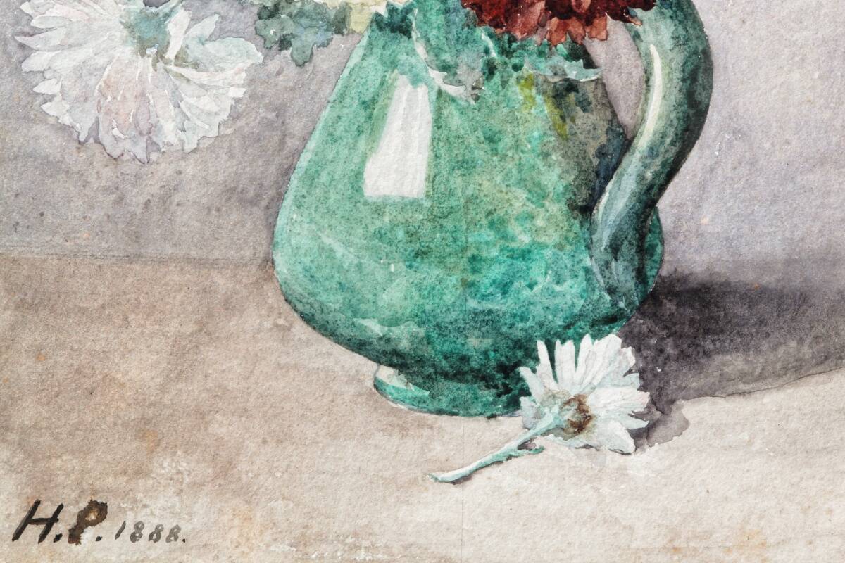 Still life, watercolor bouquet of flowers, signed HP
