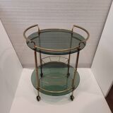 Auxiliary table / Barcart / Camarera Mid-century, Latón golden and crystal ahumado, 70's – Italia