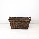Panier Vintage Anse Rangement Mid Century Panier en osier tressé marron foncé Travail manuel Hygge S