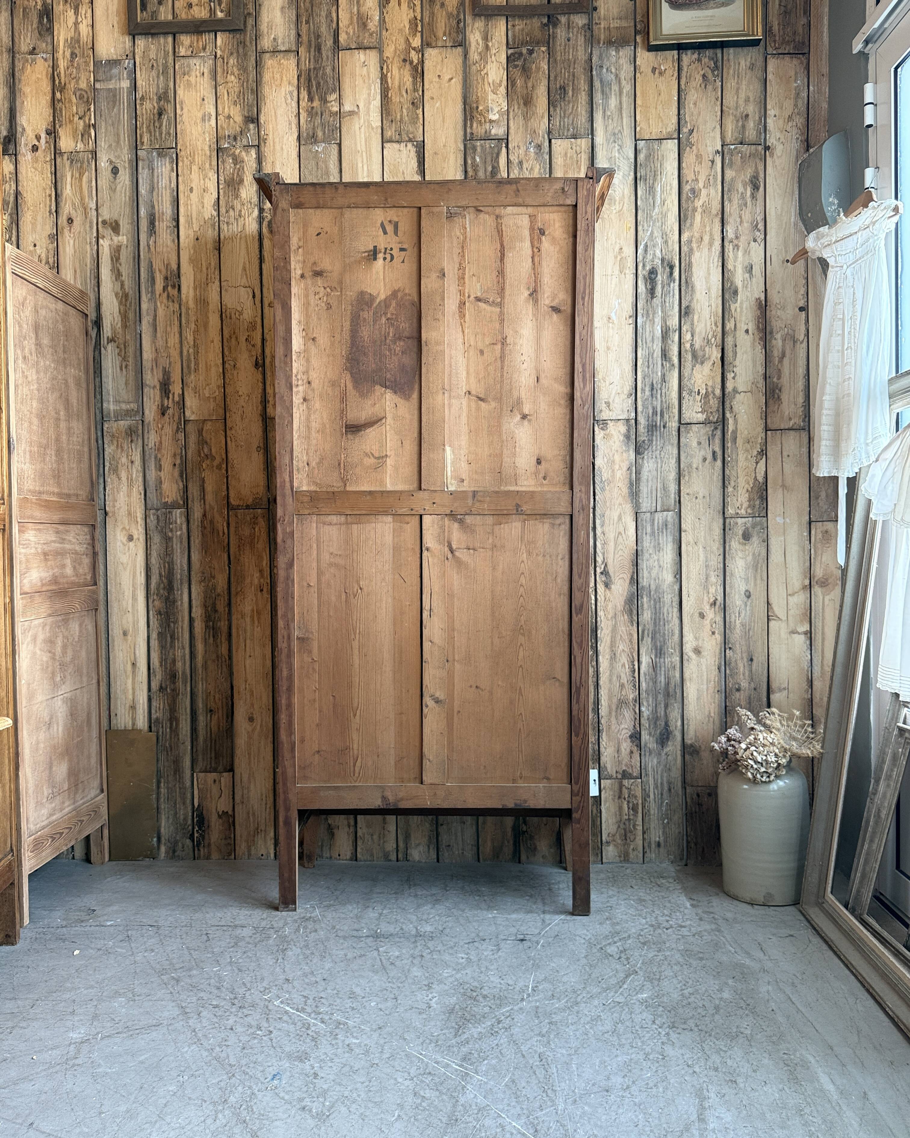 Antique mirrored wardrobe in pitch pine (renovated)