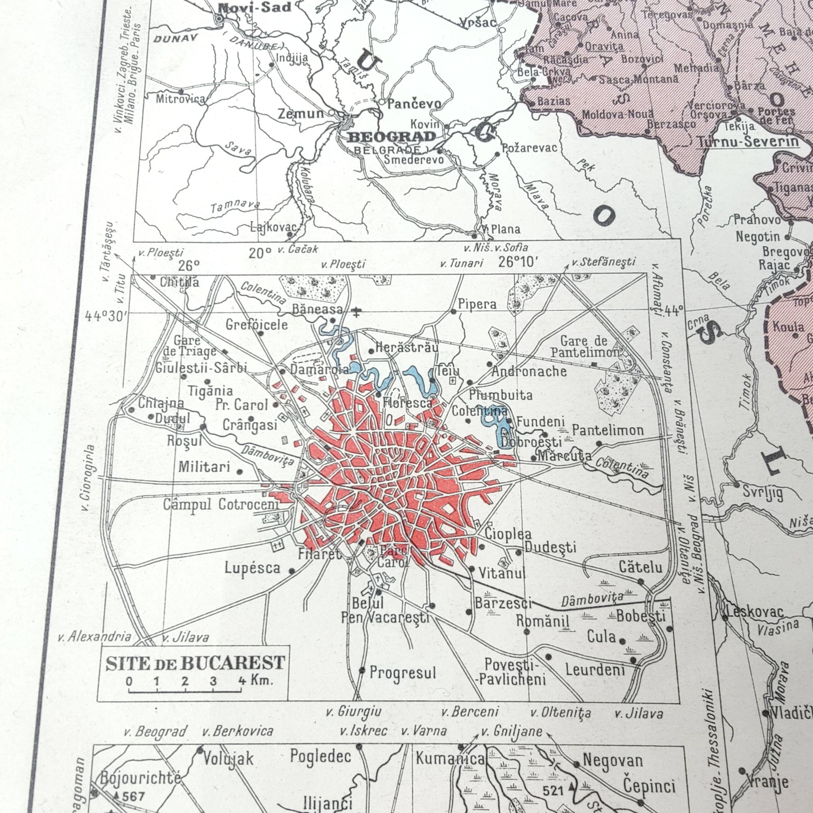 Old map Romania and Bulgaria 43x43cm from 1950