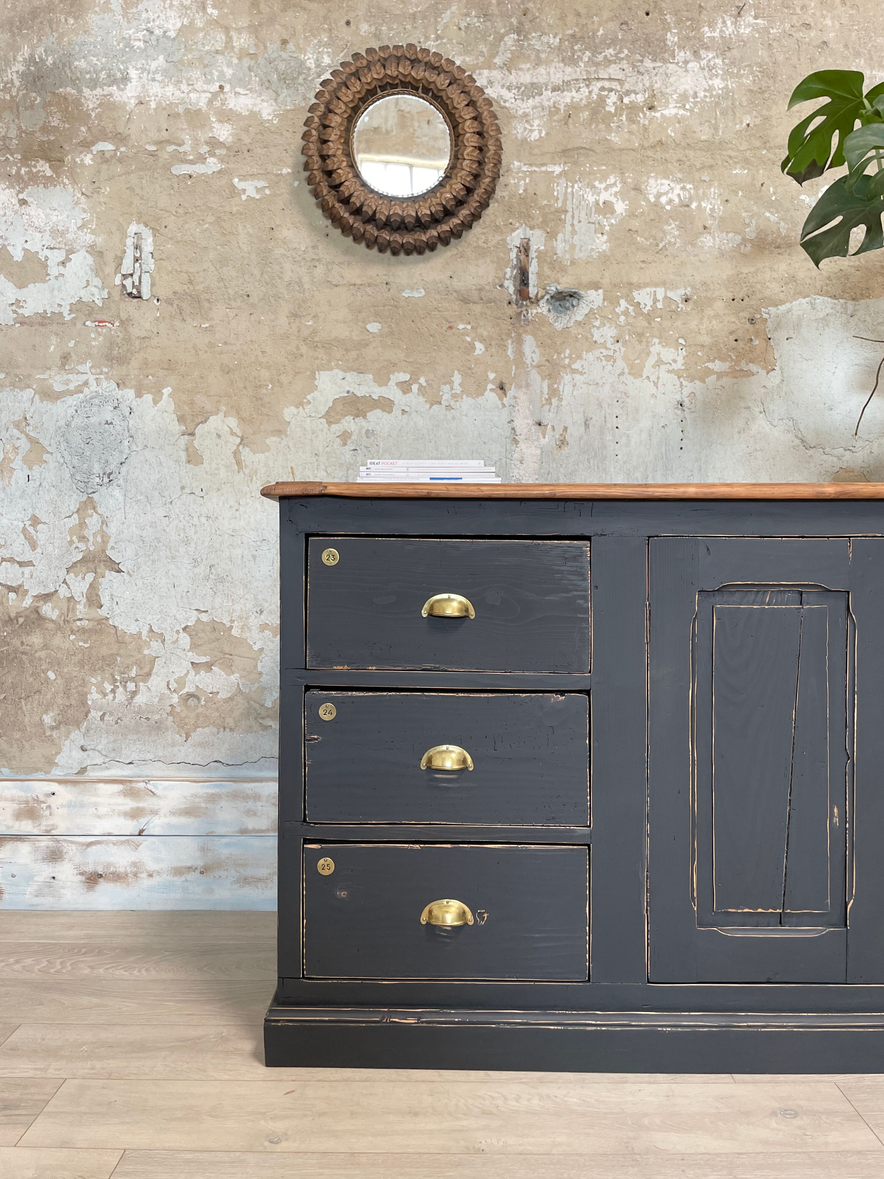 Craft furniture in patinated fir, circa 1950.