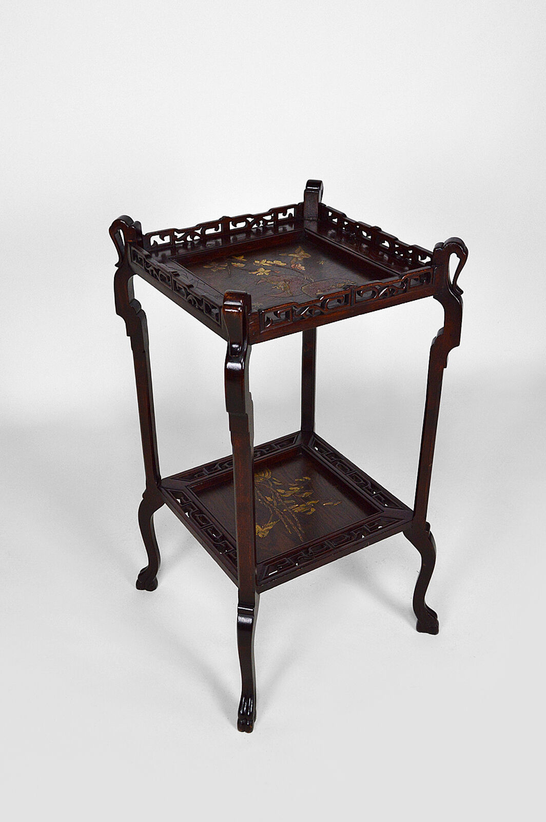Japanese pedestal table in carved wood and lacquered panels, France, circa 1880