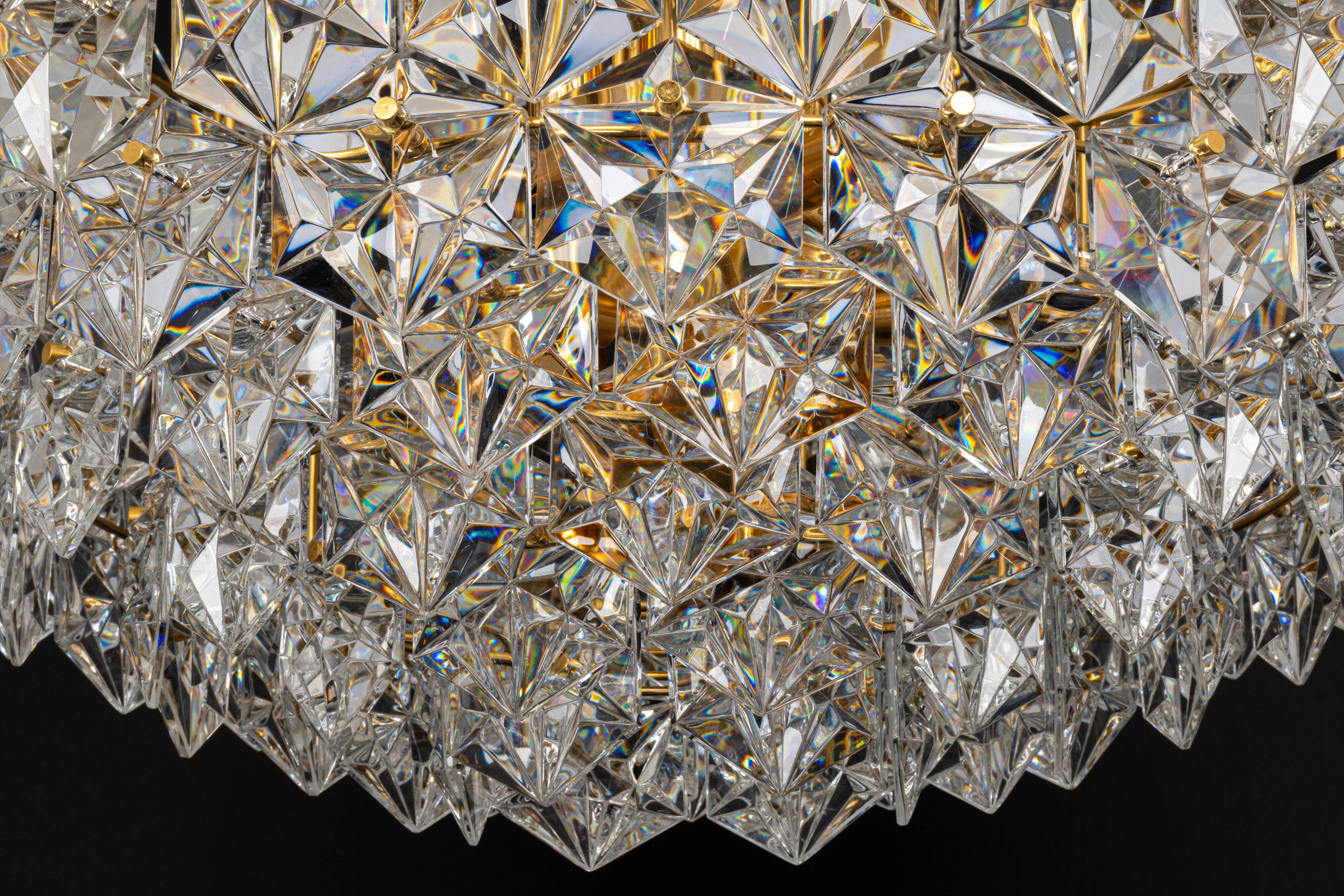 Chandelier, brass and crystal glass by Kinkeldey, Germany, 1970s.