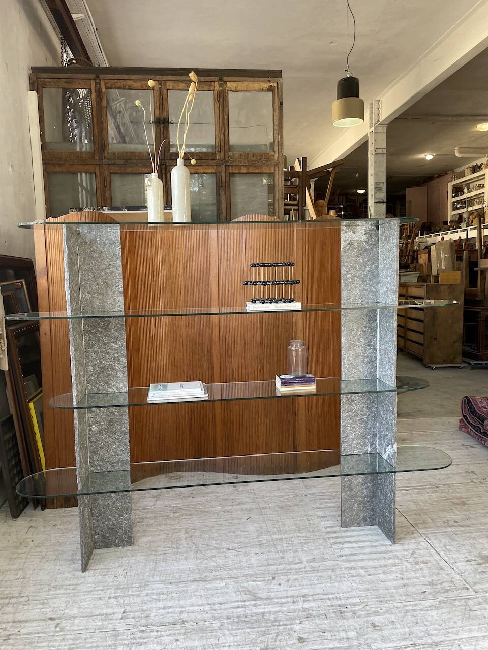 Roche Bobois stone and glass sculpture shelf 1970s