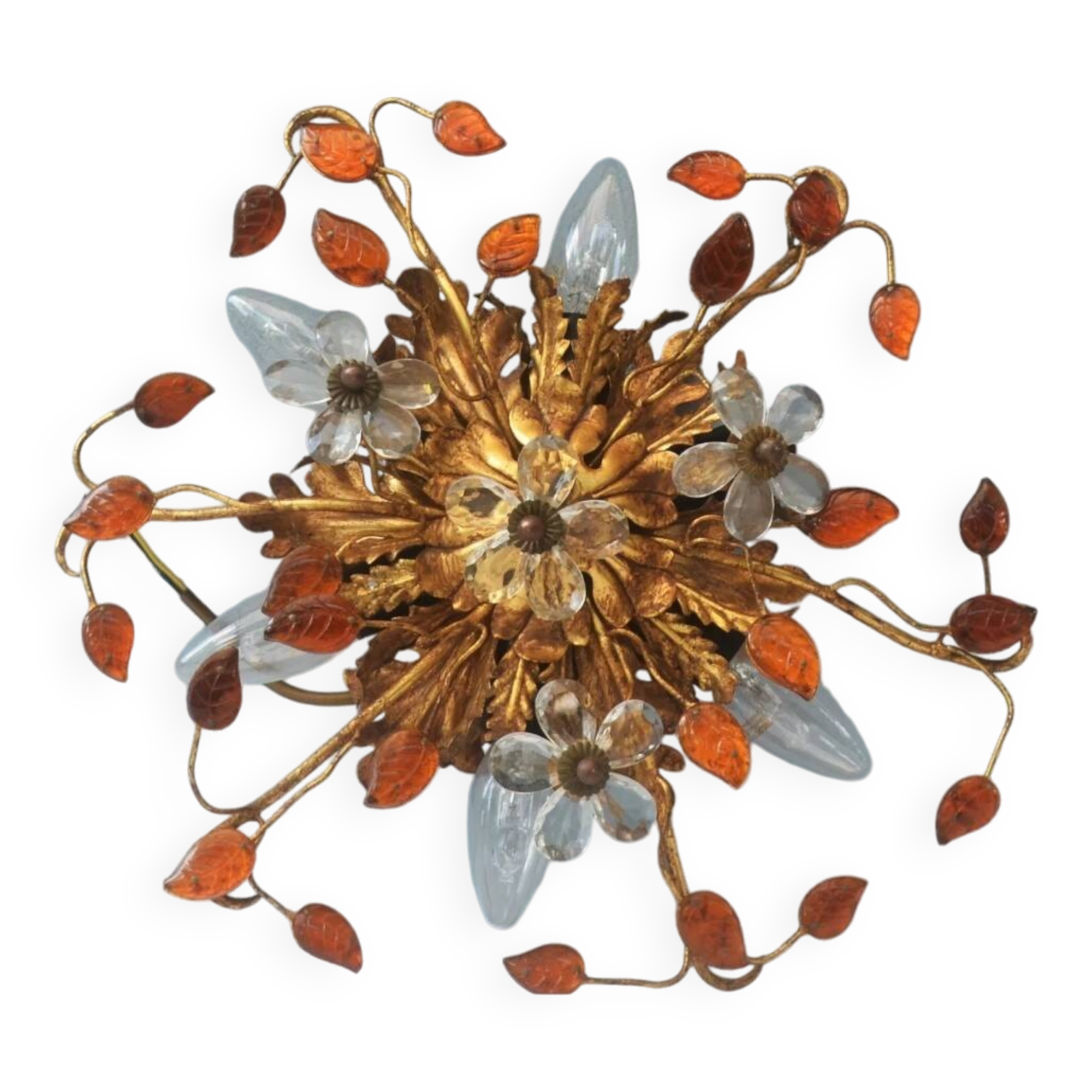 Banci-Firenze ceiling light, in Golden Iron and Crystal Flowers - 6 lamps