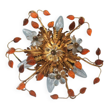 Banci-Firenze ceiling light, in Golden Iron and Crystal Flowers - 6 lamps