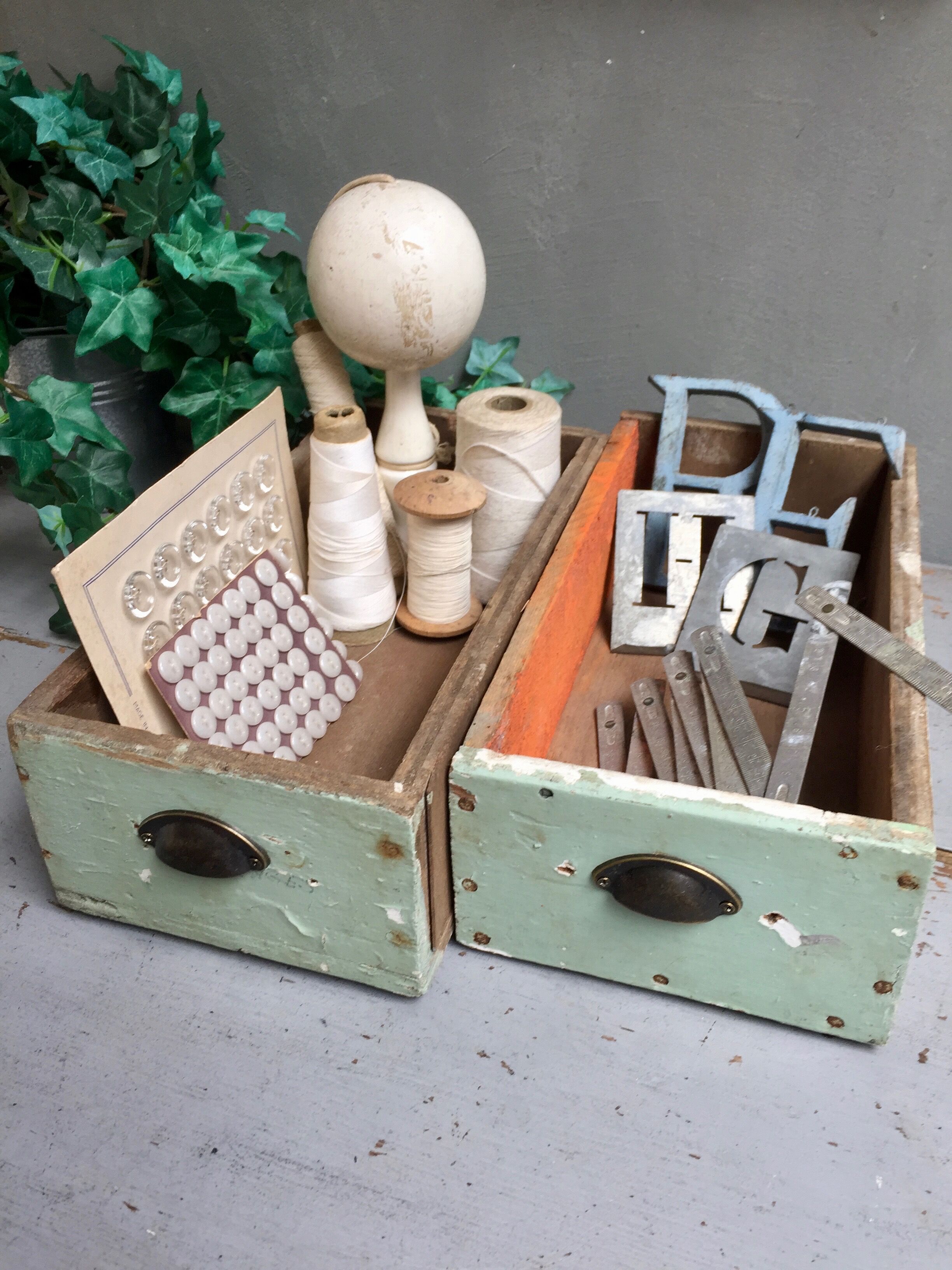 Lot of 2 trendy Wabi Sabi workshop drawers