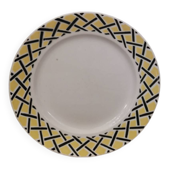 Vintage plate black and yellow geometric pattern Sarreguemines Digoin style