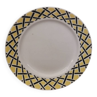 Assiette vintage motif géométrique noire et jaune style Sarreguemines Digoin