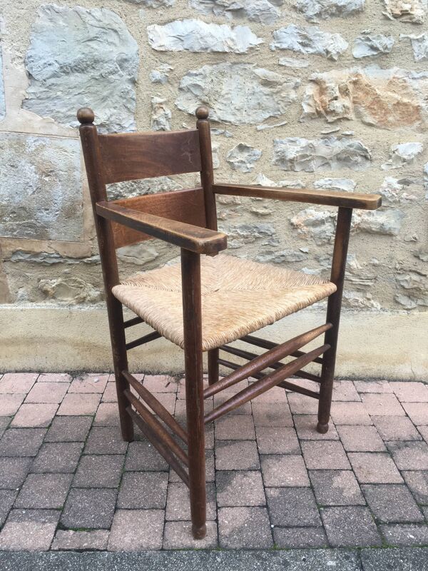 Fauteuil paillé rustique