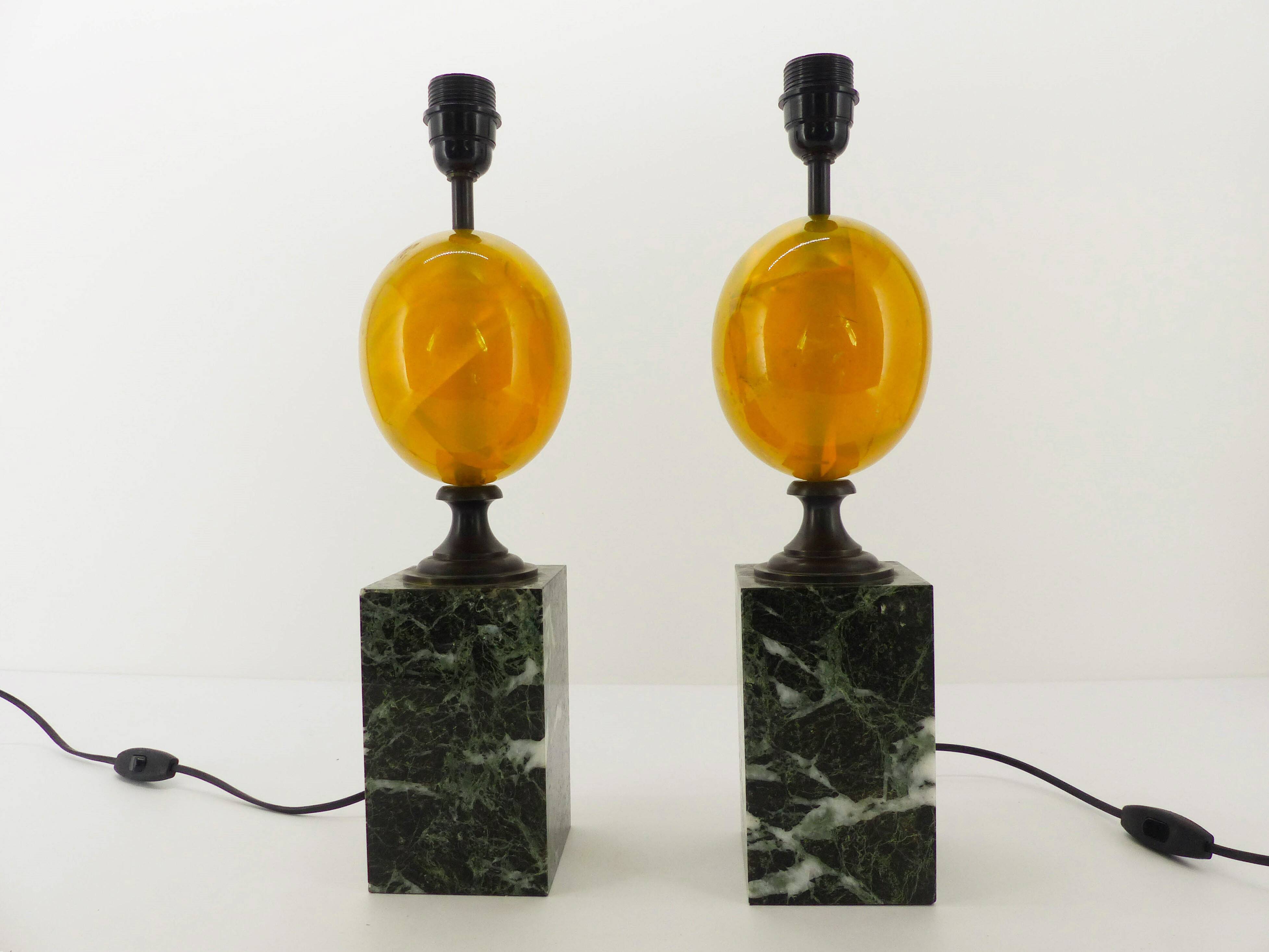 Pair of Maison Charles egg fractal resin and marble lamps
