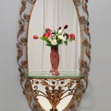 Entryway Mirror and Brass Console Table by Pierluigi Colli with Glass Top