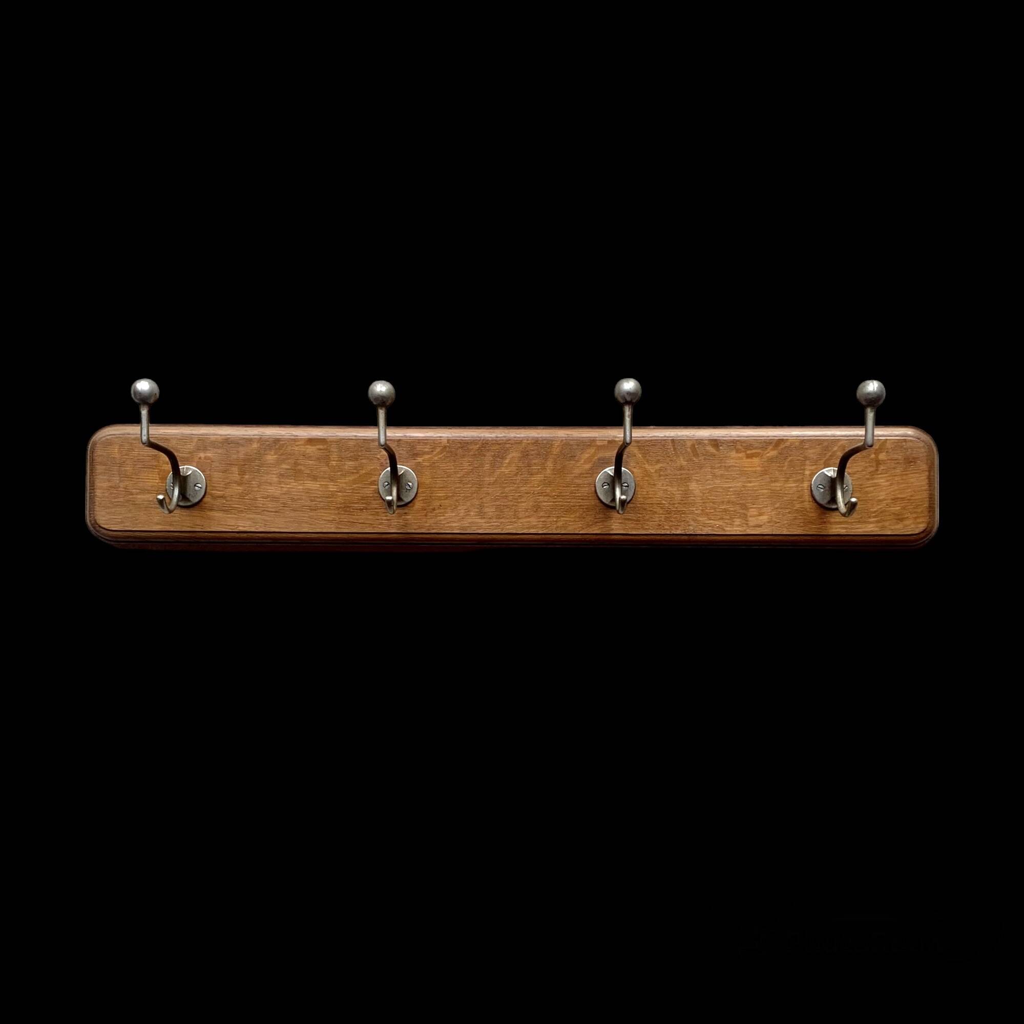 Vintage wooden wall coat rack - 4 steel hooks