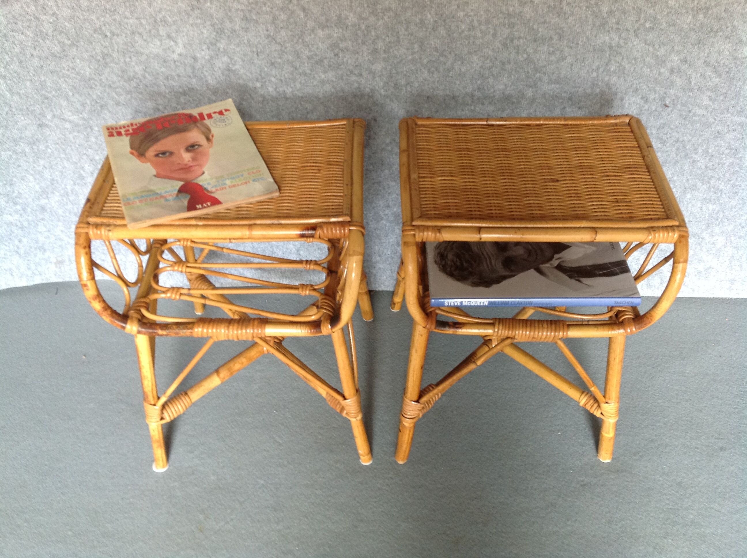 Paire de chevets en rotin vintage